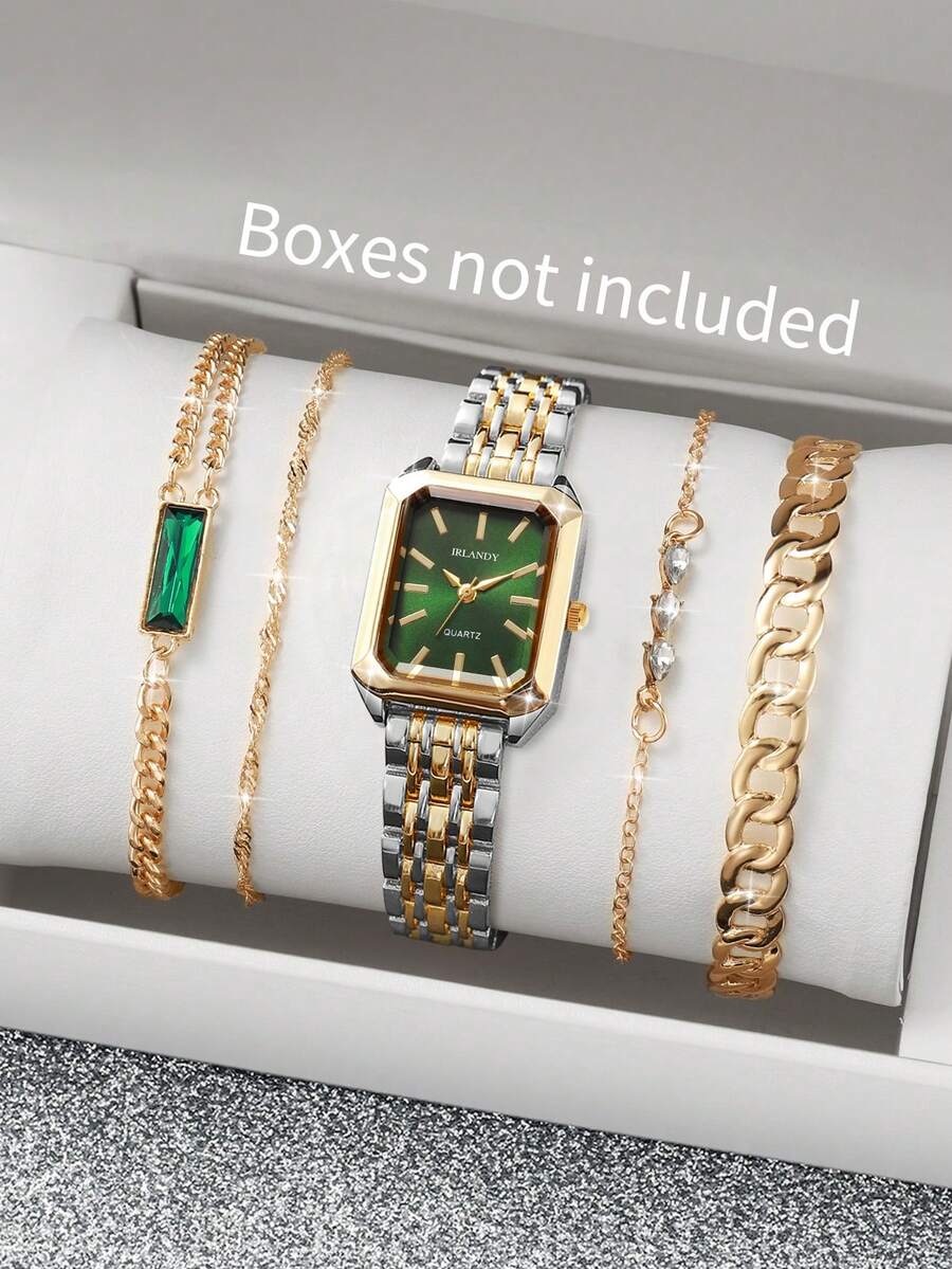 5pcs/Set Women's Fashion Square Minimalist Dial Quartz Watch With Steel Band + Bracelet Combo, Classic (Watch Not Included In Set) - Multicolor - View 1