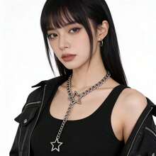 1件可调节星星吊坠项链，朋克摇滚风格时尚项链，女士款 - 項鍊 - 查看 2