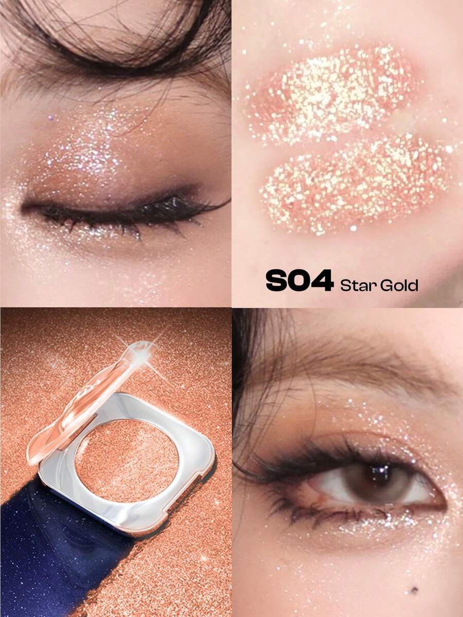 COLORKEY Diamond Mono Eyeshadow, Highly Pigmented Glitter Mono Eyeshadow, Pearlescent Fine Shimmer Single Eye Shadow, Long Lasting Smooth Blendable Quick-Dry Eye Brightening Makeup, High Shine Finish Non-Fading Creamy Powder, Y2K Fancy Makeup For Women Girls Spring Summer, Birthday Mother's Day Gift Rave Party Ready - 04 Star Gold - 查看 1