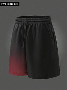 Conjunto deportivo de hombre con camiseta de fútbol, camiseta de baloncesto, pantalones cortos de manga corta para verano, conjunto de gimnasio, conjunto de 2 piezas para hombre, adecuado para fitness, correr, deportes casuales, uso diario - Rojo - Ver 8