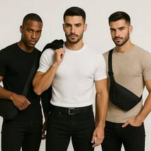 Kit Of 3 Men's Ribbed T-Shirts, American Slim Fit, 100% Cotton - White, Black and Beige - View 6
