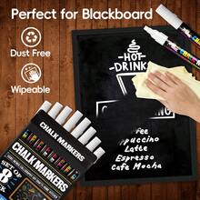 Flysea 8色白色粉笔笔,8种经典颜色马克笔套装,含专业白色粉笔笔5支装,水性无尘液体粉笔,适用于广告和涂鸦,黑板粉笔套装,5种不同笔尖尺寸,用途多样。 - 彩色 - 查看 3