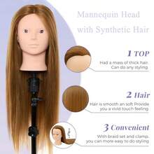 24 Inch Mannequin Head, Make Up Cosmetology Manikin Practice Doll Head With Hair, Braiding Hairdressing Head For Hair Styling With Table Clamp + DIY Hair Styling Set - View 3