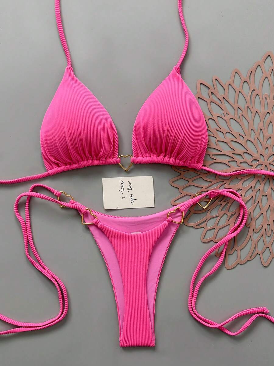 Conjunto de bikini de playa de vacaciones para mujer en color rosa - Rosa - Ver 1