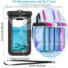 防水手机袋 - 透明干袋，适用于 14/13/12/11 Pro Max、XS/XR/X/8/7/6s Plus、SE、Galaxy S21/S20/S10 Plus、Note 10+/9、Pixel 4 XL 以及其他 7 英寸以下的手机/设备 - 耐用 ABS/PVC 材质 - 彩色 - 查看 11