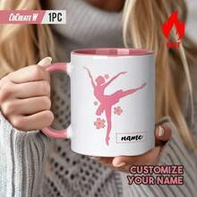 1pc Personalized Ballet Mug With Ballerina Silhouette & Cherry Blossoms - Custom Name/Text Coffee Cup, 11oz Ceramic Tea Cup For Dancers, Dance Gifts For,, Dance Teachers, Dishwasher - Màu đen, 11 oz - Xem 1