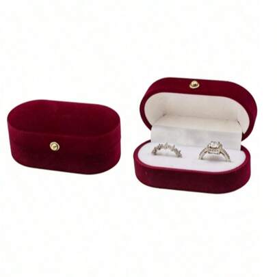 1pc Velvet Oval Ring Box, Ring Display Box Suitable For Wedding/Proposal/Engagement/Ceremony, Wider Slot Can Hold Single Or Dual Rings, Earrings, Jewelry Gift Storage Box (Wine Red), Valentine's Day, Wedding Season,Room Decor