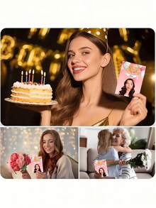 1pc Customizable Birthday Card, Personalized Birthday Card With Uploadable Photo, Suitable For Birthday, Retirement, Wedding Invitations And Other Occasions, DIY Fun Gift Card With Customizable Text And Photo, Personalized Gift - Multicolor - View 6