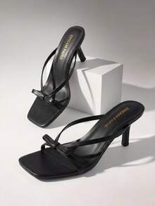 Women 2026 New Summer Kitten Heel Mule Sandals With Bow Decor, Comfortable Open Toe Slip On Slide Sandals For Party Wedding And Daily Casual Wearing - màu đen - Xem 1