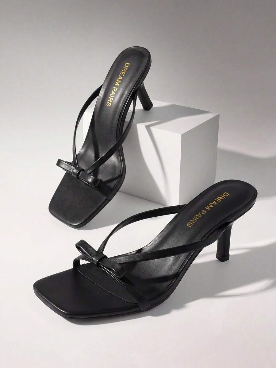 Women 2026 New Summer Kitten Heel Mule Sandals With Bow Decor, Comfortable Open Toe Slip On Slide Sandals For Party Wedding And Daily Casual Wearing - màu đen - Xem 1