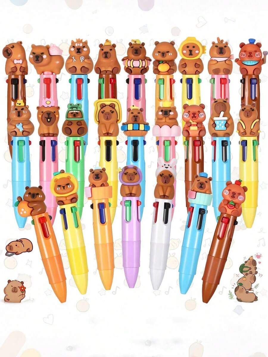 12pcs/Set Pulpen Capybara Aneka Warna 4-in-1, Pulpen 4-in-1 Berbentuk Capybara yang Menggemaskan dengan Berbagai Motif Capybara, Cocok untuk Hadiah Liburan, Hadiah Ulang Tahun, Suvenir Pesta Bertema, dan Hadiah Pesta Musiman (Acak) - MultiWarna - View 1
