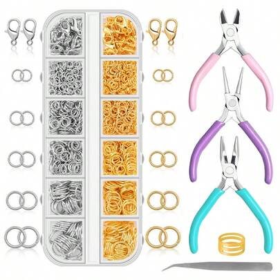 Jewelry Pliers & Jump Ring Tool Set, Includes Round Nose Pliers, Chain Nose Pliers, Suitable For Bracelet, Necklace Jewelry Repair