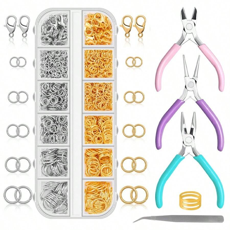 珠宝钳及开口环工具套装，包含圆嘴钳、链嘴钳，适用于手链、项链等珠宝维修 - 珠寶鉗套裝 - 查看 1