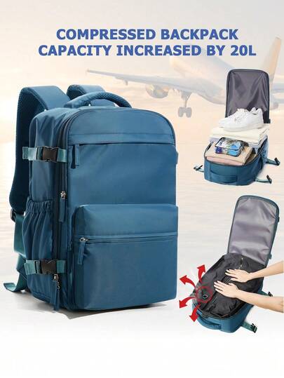 真空压缩背包 - 旅行压缩笔记本电脑背包，商务出行、防水、大容量周末旅行包、男女通用休闲背包、黑色男士旅行背包，功能性节省空间压缩背包，配备3D泡沫肩带、可调节防滑肩带、轻便耐用的尼龙材质、可折叠、不褪色，是学生和休闲旅行的理想之选。