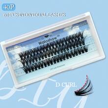 Waloshow 60片D型卷翘浓密假睫毛簇，80D/30D/40D可选，DIY睫毛嫁接单根睫毛簇，在家DIY睫毛嫁接，10/12/14毫米柔软轻盈假睫毛簇，混合包装 - D - 查看 7