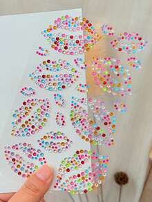 1片唇形水钻脸贴，1片3D逼真唇形自粘闪光水晶脸、眼、身体饰品贴纸，适合女性和女孩，身体饰品水晶贴纸，情人节水晶贴纸 - 彩色 - 查看 7