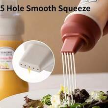1个五孔挤压式调味瓶，防漏酱汁/调味料分配器，适用于沙拉、烤肉、番茄酱、蛋黄酱、蜂蜜、奶油和其他烹饪/烘焙用料。 - 彩色 - 查看 5