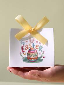 6个复活节纸质礼盒，带丝带，复活节兔子和彩蛋图案，可作礼品包装盒、糖果盒、零食盒、复活节礼品包装用品、复活节派对装饰、春季节日装饰、复活节装饰品、家居桌面装饰、复活节派对回礼、复活节派对糖果袋、复活节礼物 - 6款彩蛋盒 - 查看 2