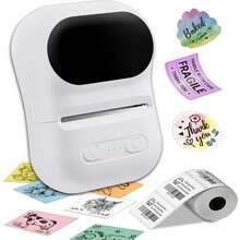 Affheny Impresora de etiquetas inalámbrica mini, sin necesidad de tinta, incluye 5 rollos de papel de etiquetas (50*80mm), impresora de etiquetas térmica portátil adecuada para pequeñas empresas, oficinas y uso doméstico; Interfaz USB. - Multicolor - Ver 16