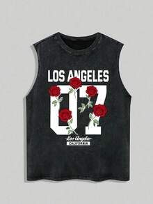 Plus Size Men's Casual Tank Top, Creative "07" English Graphic Print, Urban Street Style Casual Sports Weekend Wear, Spring/Summer/Autumn - Black - View 3