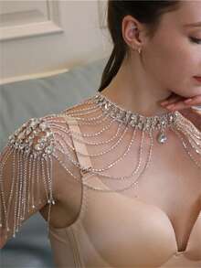 Fashionable Crystal Shoulder Chain, Body Chain Jewelry For Beach, Wedding, Evening Events - Silver - View 2