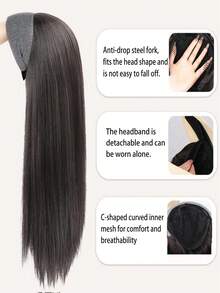 合成长直发半头假发，带发带，蓬松自然金色假发，带发带 - 彩色 - 查看 5