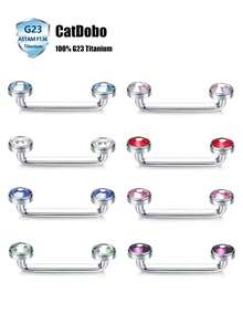 CatDObo 1 chiếc khuyên xỏ lỗ sâu bằng titan cấp độ cấy ghép, đính đá pha lê 14g, trang sức xỏ lỗ siêu nhỏ. - Thanh tạ bằng da thật, có lỗ thông hơi hình mỏ neo. - Xem 1