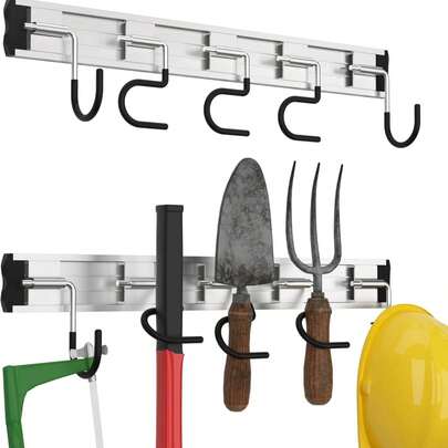 69'' Aluminum Alloy Garden Tool Organizer Wall Mount Garage Organizers And Storage With Hooks Tool Hangers For Shed Hooks For Shovel, Rake, Broom & More