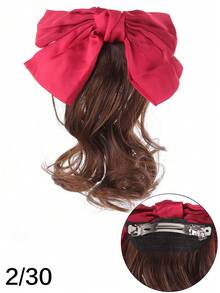 1个女孩红色蝴蝶结卷发马尾发夹（弹簧夹款式），可爱公主风发饰。 - 彩色 - 查看 13