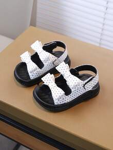 2026 Summer New Girls' Rhinestone Bow Sandals, Hook And Loop Soft Non-Slip Breathable Beach Shoes, Toddler & Little Kids Casual Shoes - White - View 2