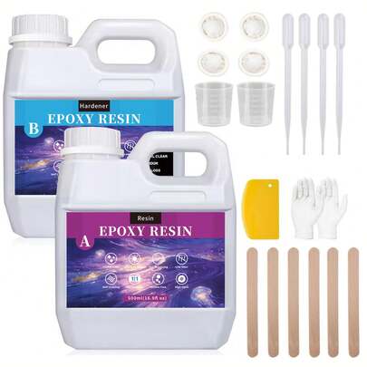 Epoxy Resin Kit 33.8 Oz Crystal Clear, Hard Upgraded 2 Part Epoxy And Hardener For Casting Coating, Jewelry Making, DIY Crafts Art (16.9oz + 16.9oz)