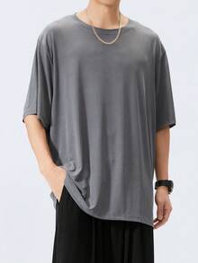 Plus Size Silky Short Sleeve T-Shirt, Fashionable Casual Breathable, Suitable For Spring And Summer - Grey - View 4