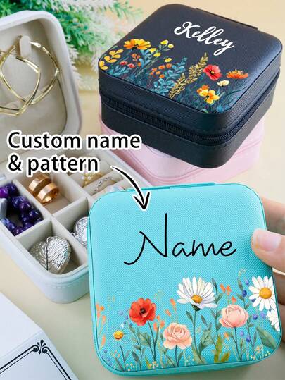 Custom Name Floral Jewelry Box Organizer, Personalized Travel Jewelry Case With Pattern Design, Customized Storage For Rings Earrings Necklaces, Elegant Dresser Decor And Vanity Accessory, Customizable Birthday Anniversary Wedding Gift For Women, Bridesmaid Proposal Keepsake, Mom, Sister, Friend