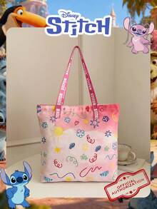 1 Pc Disney Officially Licensed Stitch Pattern Canvas Tote Bag, Women's Large-Capacity Shoulder Bag, Lightweight Reusable Shopping Bag – Ideal For Girls, Teens, Cartoon Fans, Perfect For Daily Commutes, Grocery Shopping, School Runs, Beach Trips, Holiday Gatherings,Back To School - DHF52266-sT - View 8