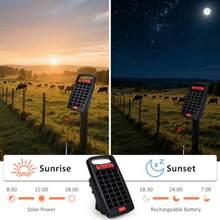 5Miles - Cargador de valla eléctrico solar con alarma de cortocircuito 0.11J Cargador de valla solar 24 horas con panel solar protección continua de 14 días para ganado y protección de depredadores - como en la foto - Ver 5