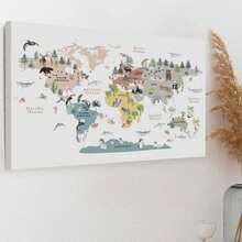 1pc Framed Canvas Poster World Map Poster, Animals Of The World Print, Educational Posters Wall Art For Living Room Decor, Wall Decor For Bedroom Decor, Home Decor Room Decor Framed, Wall Art With Frame - G - 查看 7