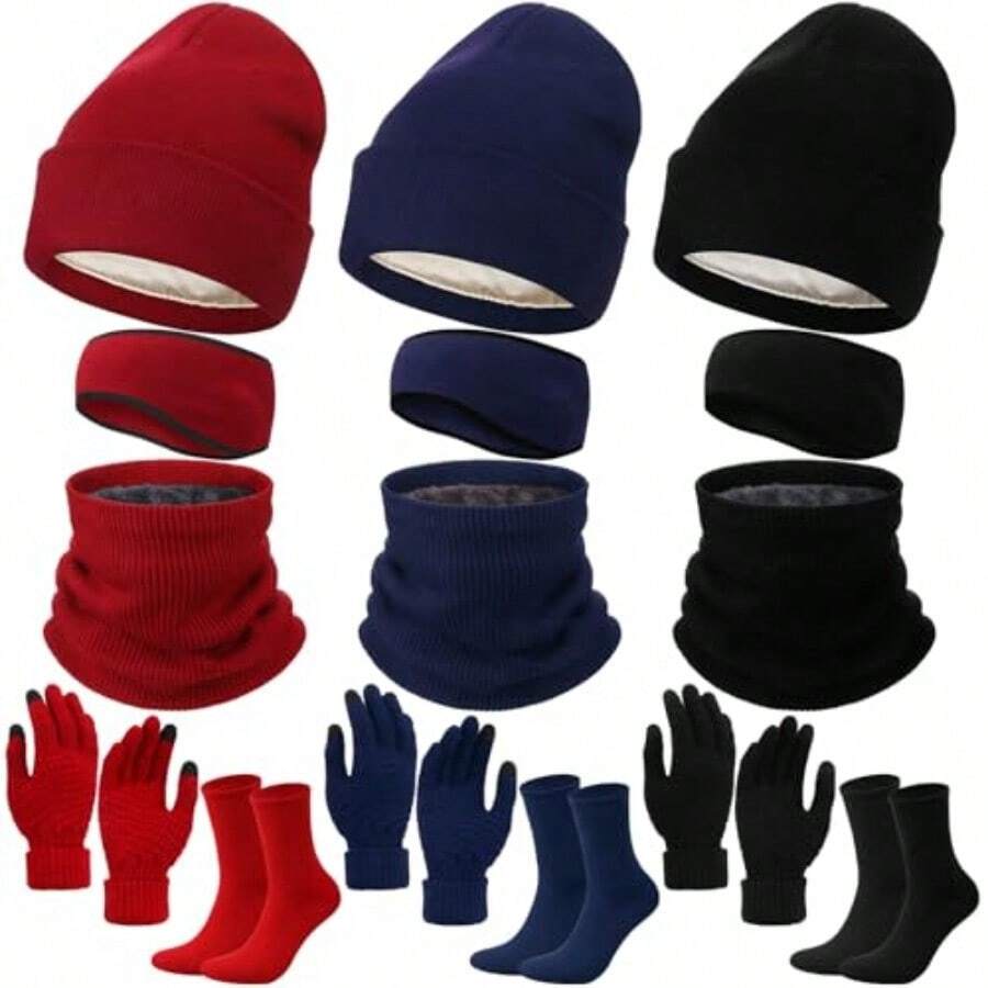 15 Pcs Men's Winter Anie At Scarf Earmuff Screen Ves And Sock Set  Men Women Satin Lined Anie  Cold Weater - As Pic - View 1