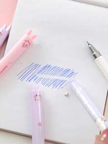Bộ 10 bút bi gel hình thỏ dễ thương, mực xanh dương, bút thư pháp kiểu nắp màu kẹo, bút viết sáng tạo màu xanh dương, thích hợp cho học sinh tiểu học, quà tặng tựu trường, viết trơn tru, có thể tẩy xóa. - Bút bi có thể xóa được hình con thỏ - Xem 3