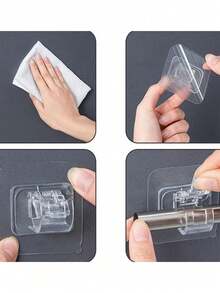 4件套透明窗帘杆挂钩，窗帘杆夹，免钻孔粘钩，可伸缩伸缩杆窗帘夹 - 無色 - 查看 7