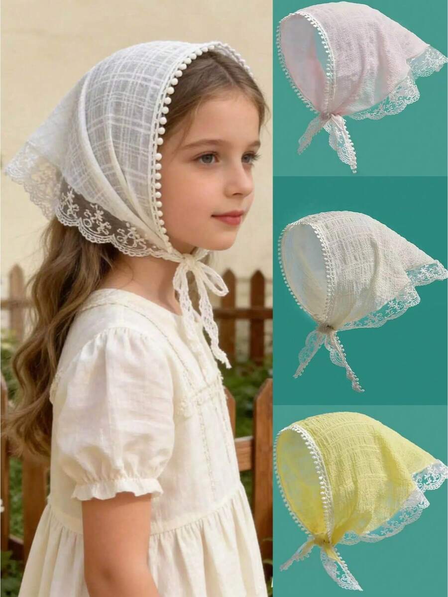 1 chiếc băng đô vải ren kiểu dáng nghỉ dưỡng đồng quê cho bé gái, thích hợp cho mùa xuân/hè. - Băng đô ren - Xem 1