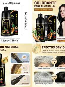 Shampoo tinte de jengibre color negro botella de 500ml, champú tinte negro 3 en 1 para teñir el cabello, cobertura de canas - Negro - Ver 2