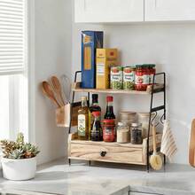 Coffee Bar Accessories And Organizer Countertop, Coffee Station Organizer Kitchen Counter Shelf Organizer,Coffee Condiment Storage,Cup Lid Holder Countertop Shelf For Bathroom - Apricot - View 3