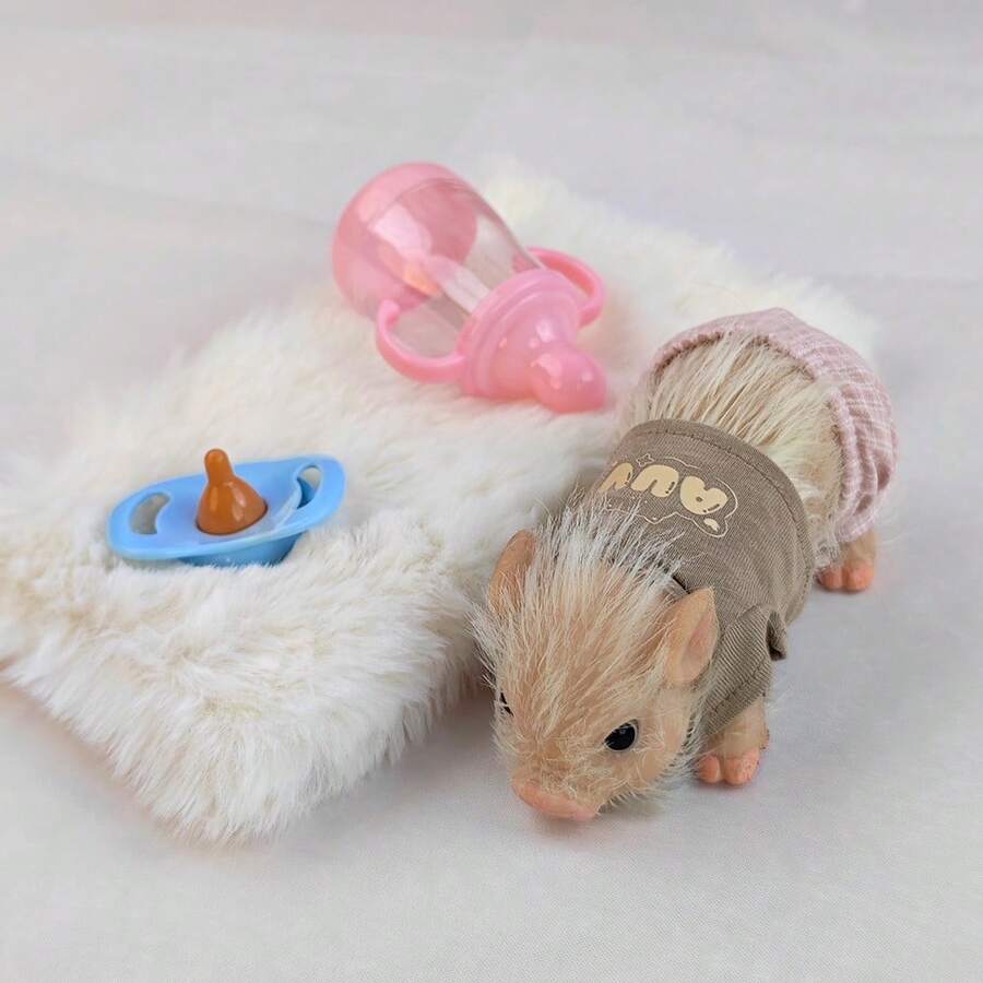 Búp bê heo con bằng silicon, cao khoảng 12cm, sống động như thật, tinh tế, thích hợp để trang trí bàn làm việc, quà tặng sinh nhật, đồ chơi giảm căng thẳng. - Màu be - Xem 1