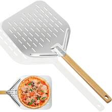 Perforierte Aluminium-Pizzaschaufel 30x39,5 Cm Mit Abnehmbarem Holzgriff – Ideal Für Selbstgebackene Pizzen, Brot & Flammkuchen Durch Optimale Luftzirkulation - Silber - Übersicht 1
