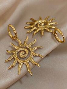 1Pair Unique Sun Shine Earrings For Women Stainless Steel Earrings Dainty Pendant Earrings For Daily Party Jewelry Gifts - 金色 - 查看 3