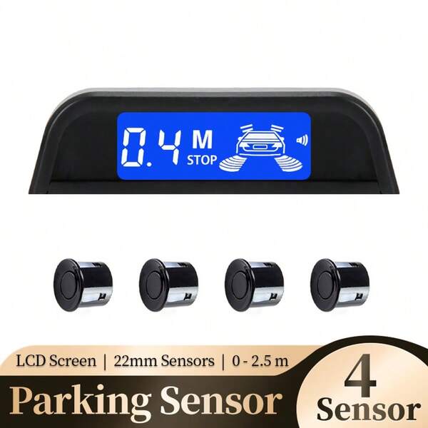 Kit de sensores de estacionamiento para coche con 4 sensores, pantalla retroiluminada de 22 mm, sistema de monitor de radar de reversa a 12V
