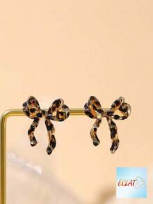 1 Pair Women Retro Creative Knotted Bow Earrings Party Vacation Casual Versatile Fashion Jewelry Gift For Girls Ladies KYBC - 豹紋 - 查看 6