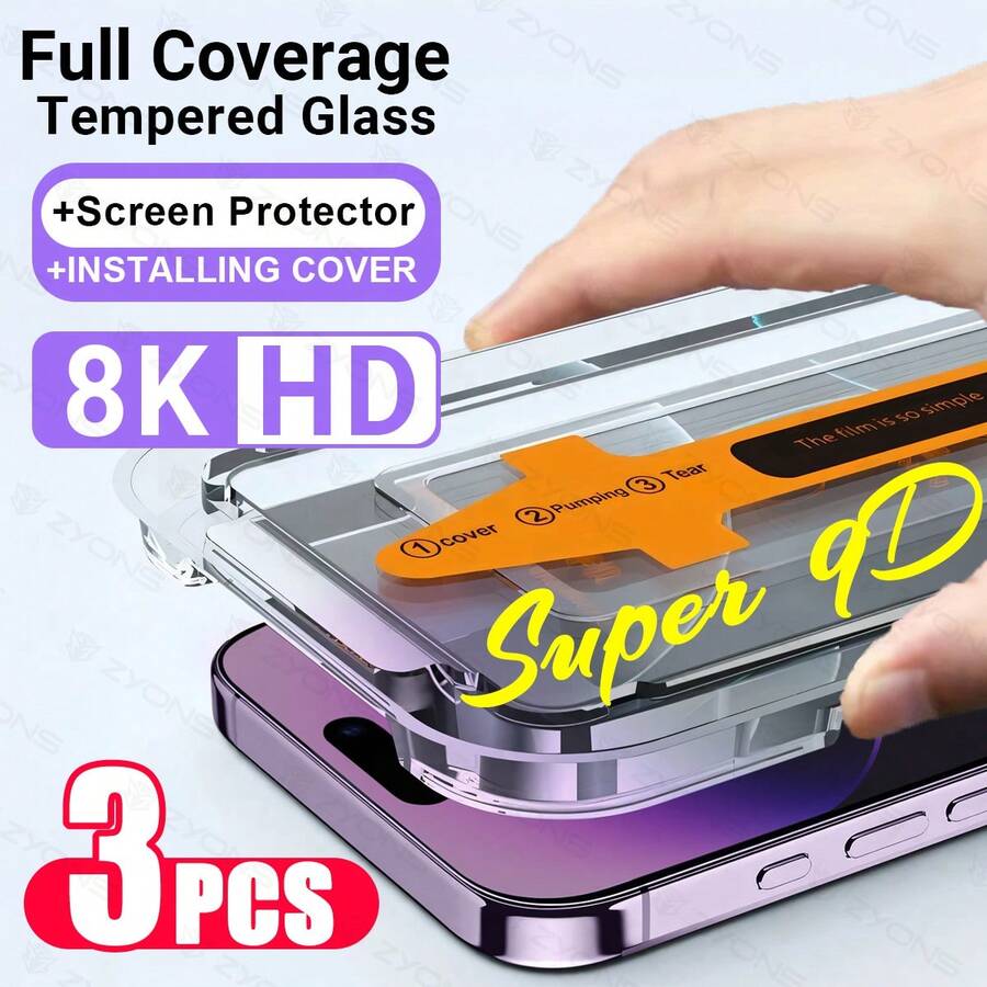 ZYONS 隐私防窥手机屏幕保护膜 3片装钢化玻璃屏幕保护膜，兼容 17 Pro Max/17 Air/17/15 Pro Max/16 Pro Max/16/16e/15/14/13/13 Pro/12/11，安装简便，自动除尘，一键贴合，防刮花，光泽亮丽，保护隐私，防尘，手机配件，复活节生日礼物，送给家人和朋友的理想之选 - 3件 - 查看 1