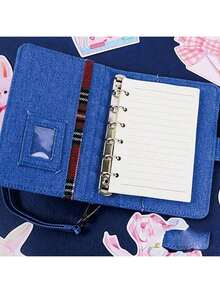 A7 Jean Binder Notebook Cover, DIY Junk Journal Loose Leaf Handbook, Gird/Blank/Line Refill Papers, PP Refill Sleeves, Large Capacity Organizer Book, School Supplies,Back To School - Multicolor - View 7