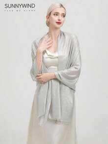 1 Piece Of Women's Solid Color Polyester Elegant Gold-Thread Scarf, Suitable Attending Parties. - Silver - View 5